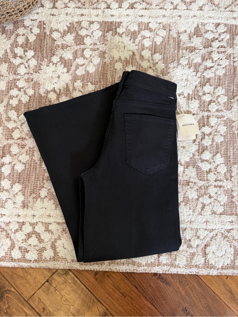 MOTHER Black Wide-Leg Flare Jeans